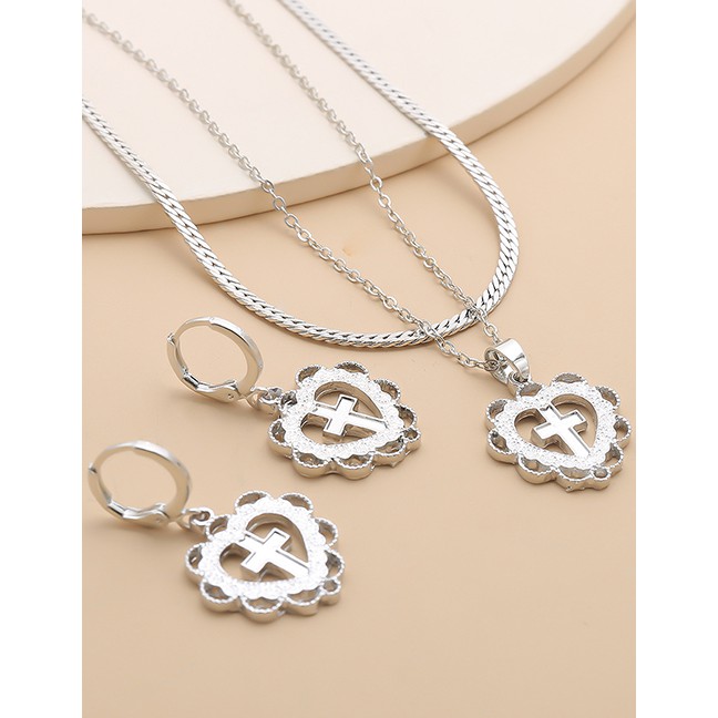 LRC Perhiasan Set Fashion White K Geometric Hollow Hollow Cross Alloy K34914