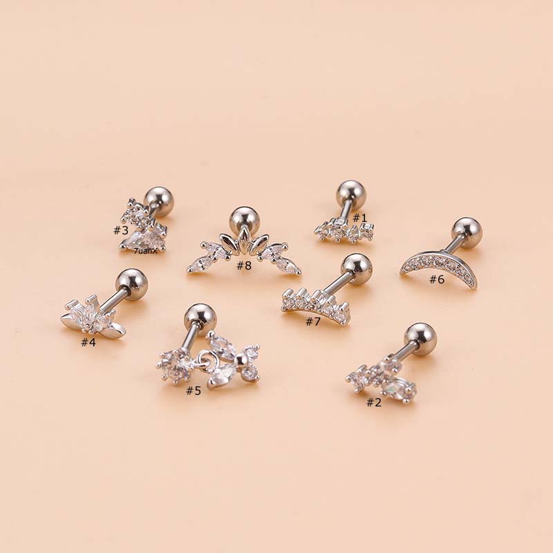 1 Pc Anting Stud Dangle Bentuk Kupu-Kupu Bulan Sabit Bahan Stainless Steel 20Gauge Untuk Wanita