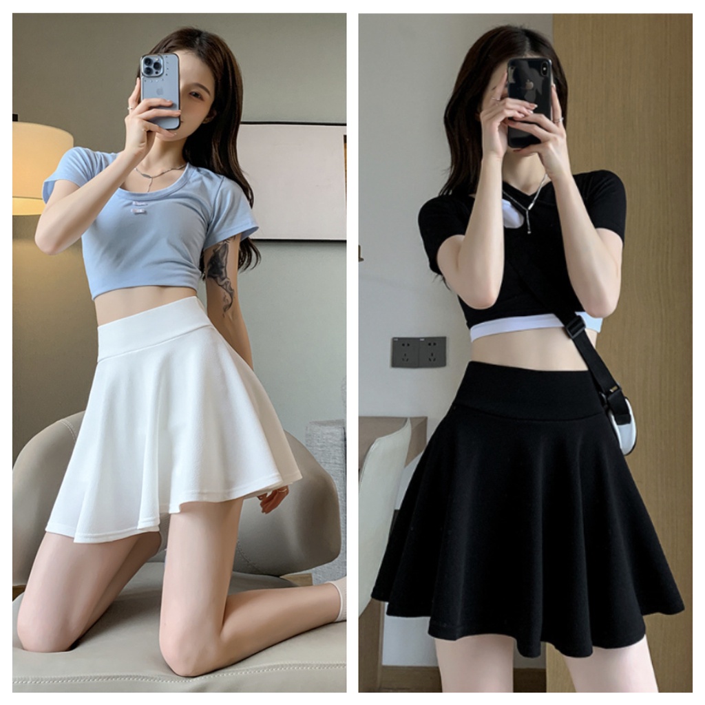 GirlWish Korean Sexy Mini Skort / Korean High Waist Tennis Mini Flared Skirt / Rok Pendek Tenis Korea / Mini Skirt Polos