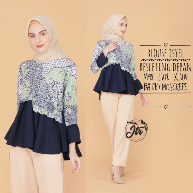 tey-17 Batik wanita ASJ SA HRB026 Kenongo Kemeja Tosca Pendek-Staylish Jtr Navy