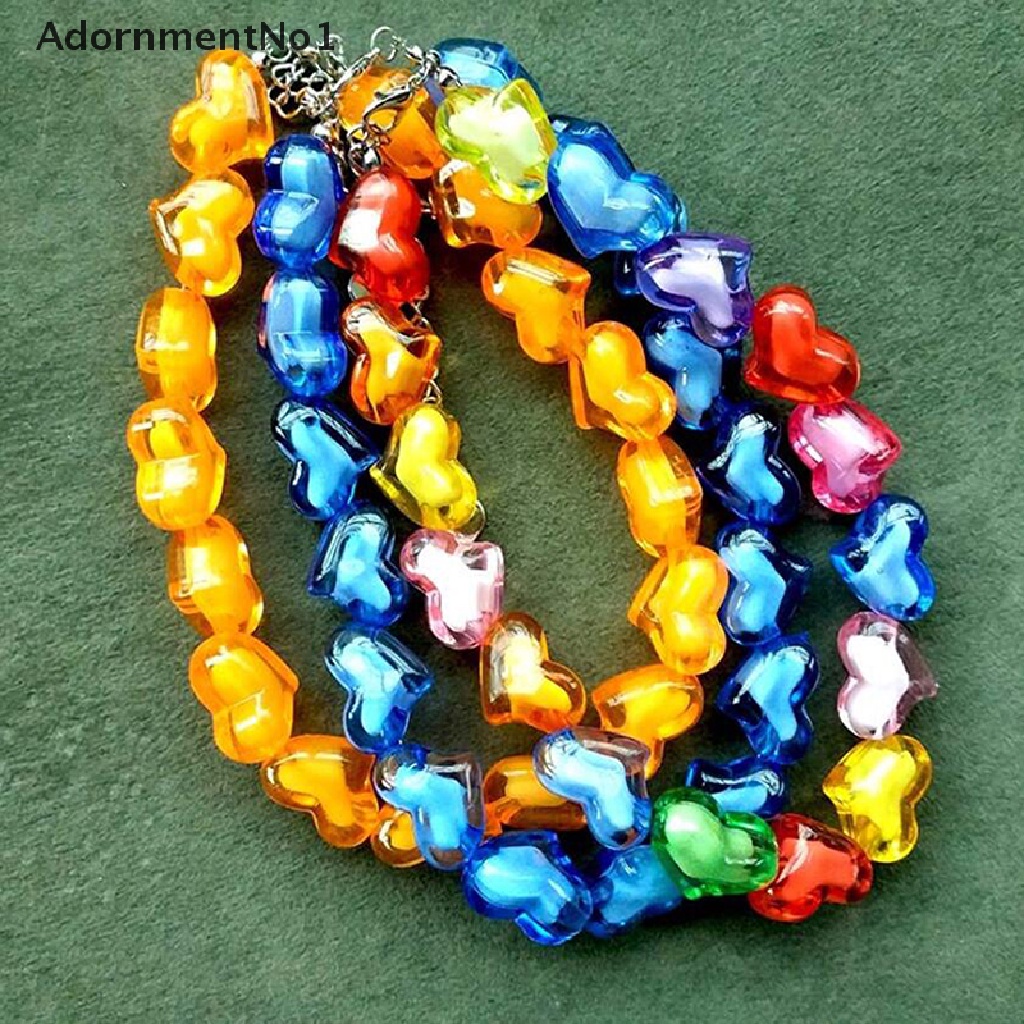 (AdornmentNo1) Kalung Choker Akrilik Motif Hati Warna-Warni Gaya Hip Hop Untuk Wanita