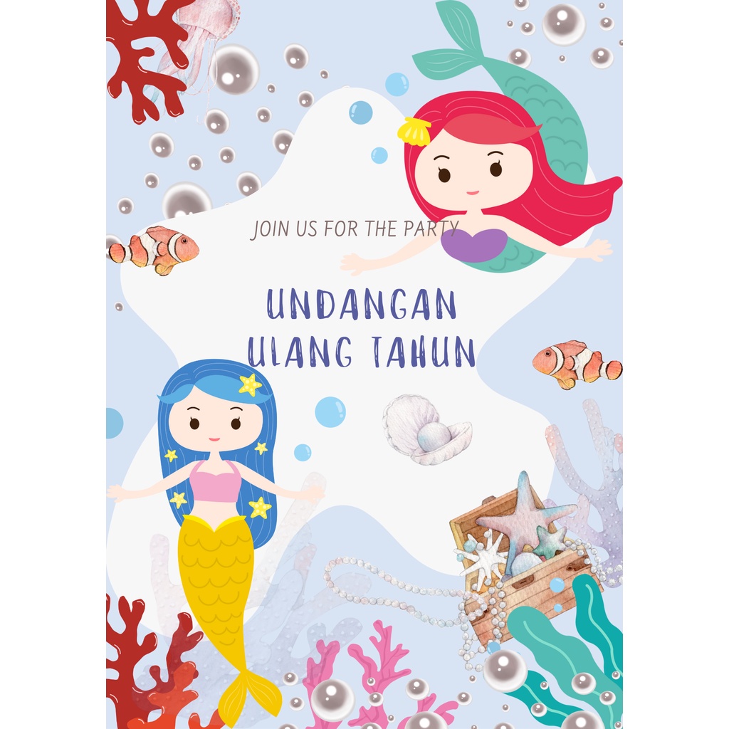 Undangan ulang tahun anak tema mermaid
