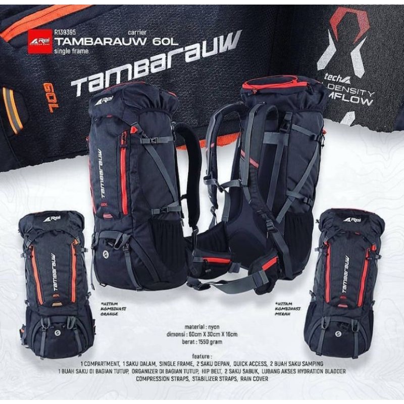 TAS CARRIER AREI REI TAMBARAUW 60L | 60 LITER CERIL KERIL PENDAKI GUNUNG BAG RANSEL KERIR ORIGINAL
