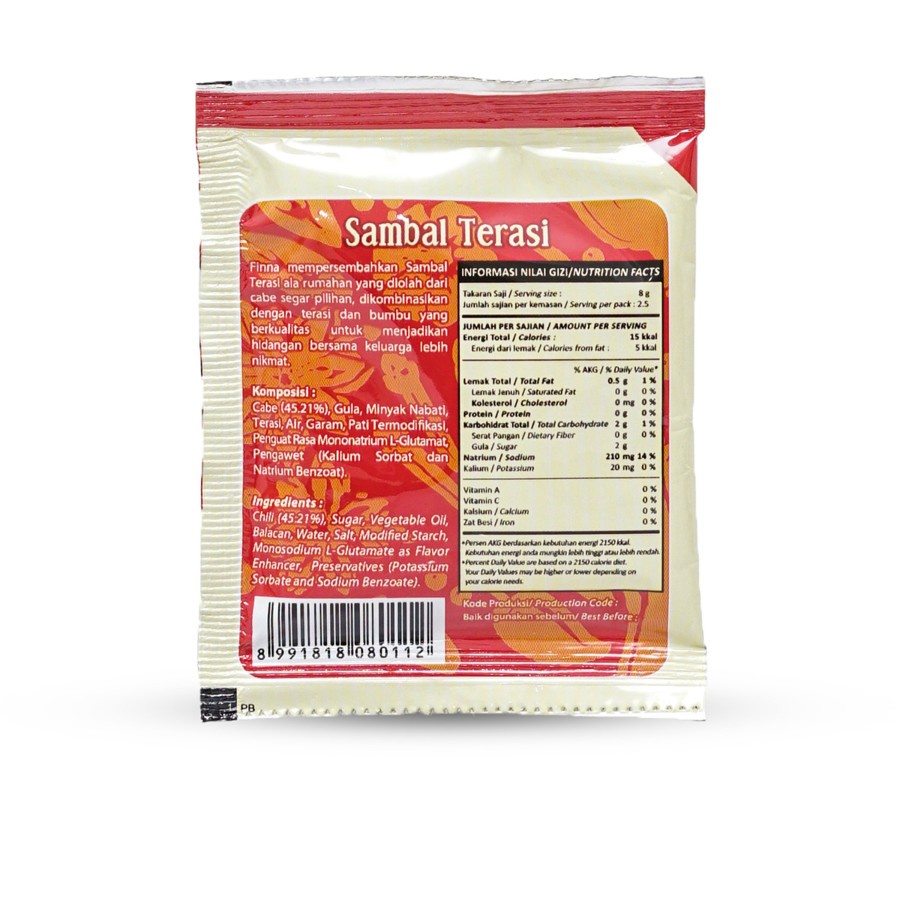 SAMBAL TERASI ULEG FINNA 20GR x 10 SACHET HALAL