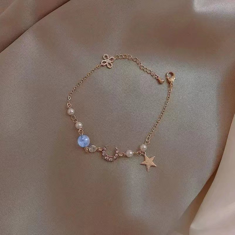 ➰CKK➰ Gelang Dengan Liontin FA125 Bentuk Bintang Dan Bulan Gaya Korea Untuk Wanita