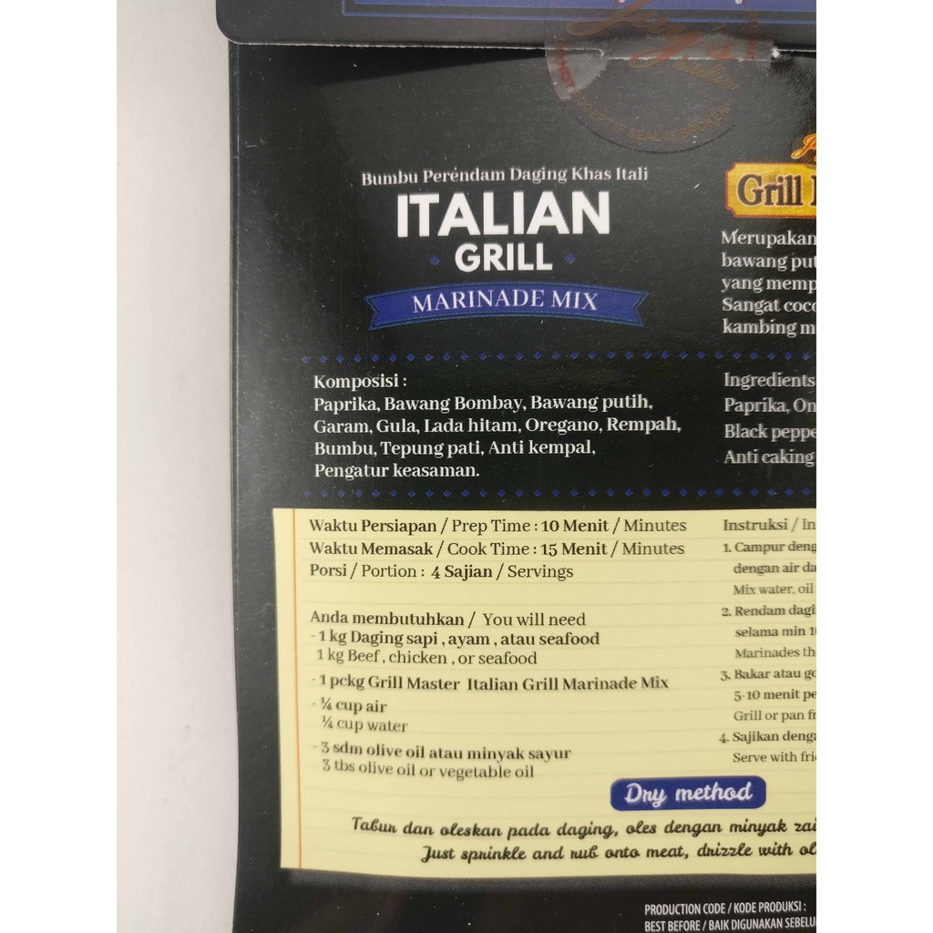 Jay's Italian Grill Master Barbecue Marinade Mix 30 GR NO MSG HALAL