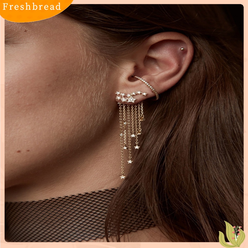 [TERLARIS]Women Rhinestone Inlaid Star Tassel Dangle Earrings Ear Jackets Piercing Jewelry