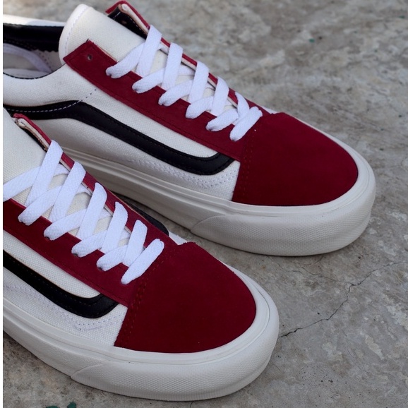 Limited Edition Sepatu Kets Oldskool Merah Putih List Hitam