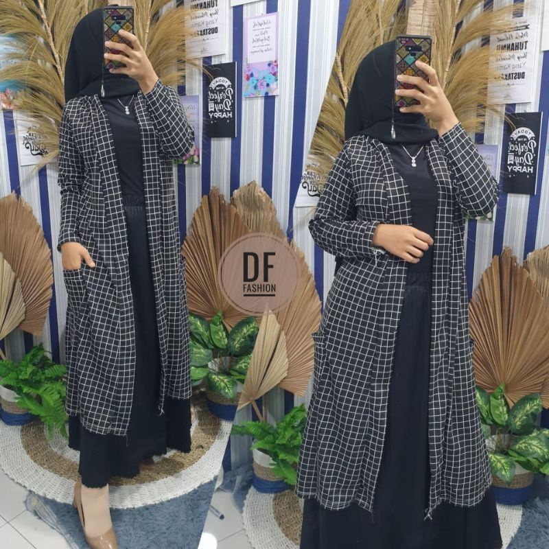 Outer Long Tunik  Wanita Motif kotak-Kotak