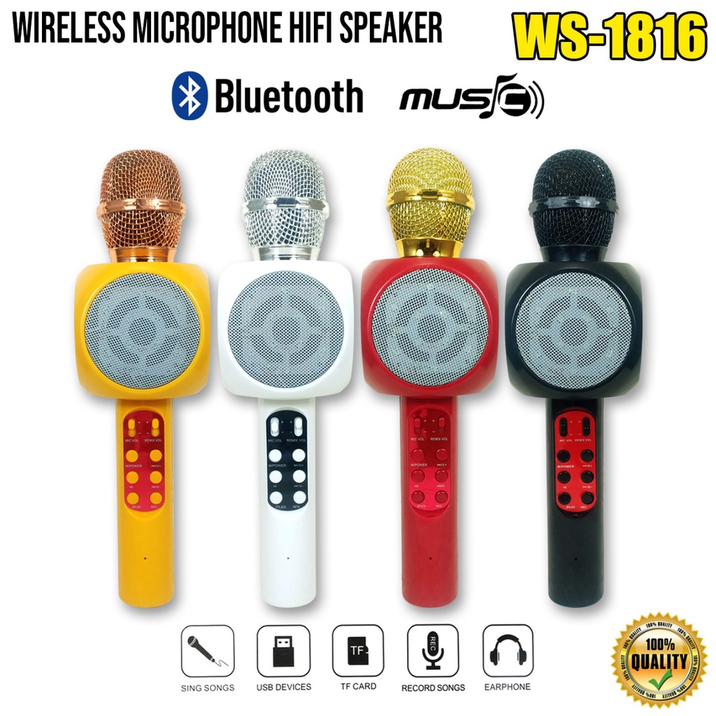 MIC KARAOKE WS1816 MICROPHONE WIRELESS BLUETOOTH WSTER WS-1816 MIC KARAOKE KTV LAMPU LED