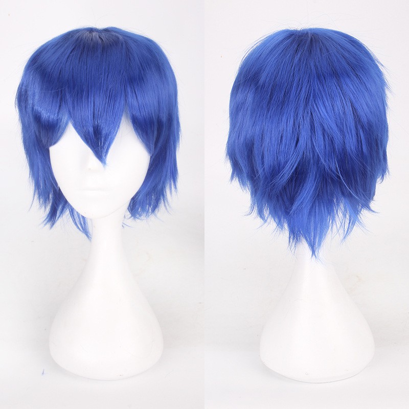 K049-14 blue biru wig base cowok pendek cosplay rambut palsu