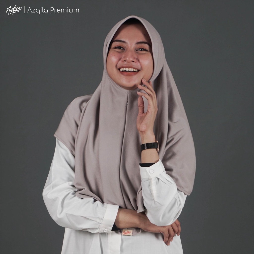 Nafisa Instan Azqila Premium - Hijab Instan Jilbab Bergo Bahan Kaos & Lycra High Quality Part 1-Bark Silver (PE)