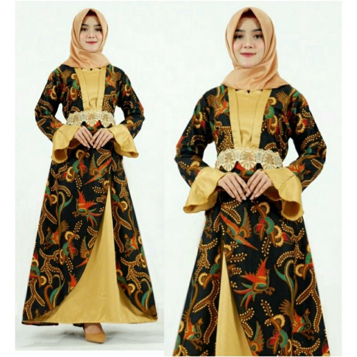 Gamis Wanita Batik Muslim Jumbo XXL Longdress Batik Katun Maxi Modern RHM-Htm