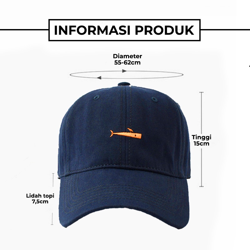 Topi Baseball Pria Wanita Dewasa Bordir Ikan Paus Bahan Katun Outdoor Sport Casual Cap fashion style korea TTY