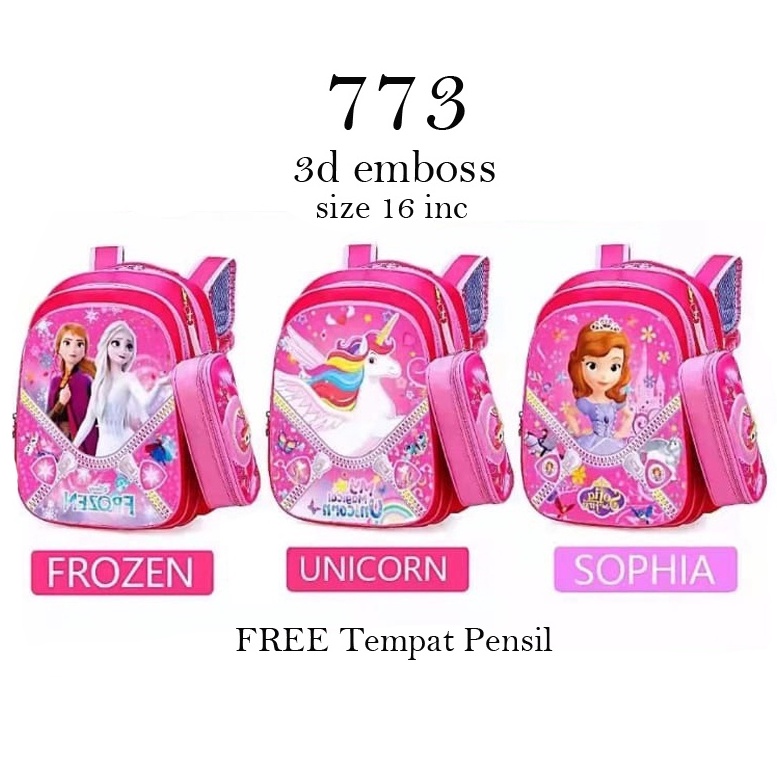 Tas Sekolah SD Ransel Anak Perempuan Karakter Timbul Tas Anak Import 3D Emboss Waterproof