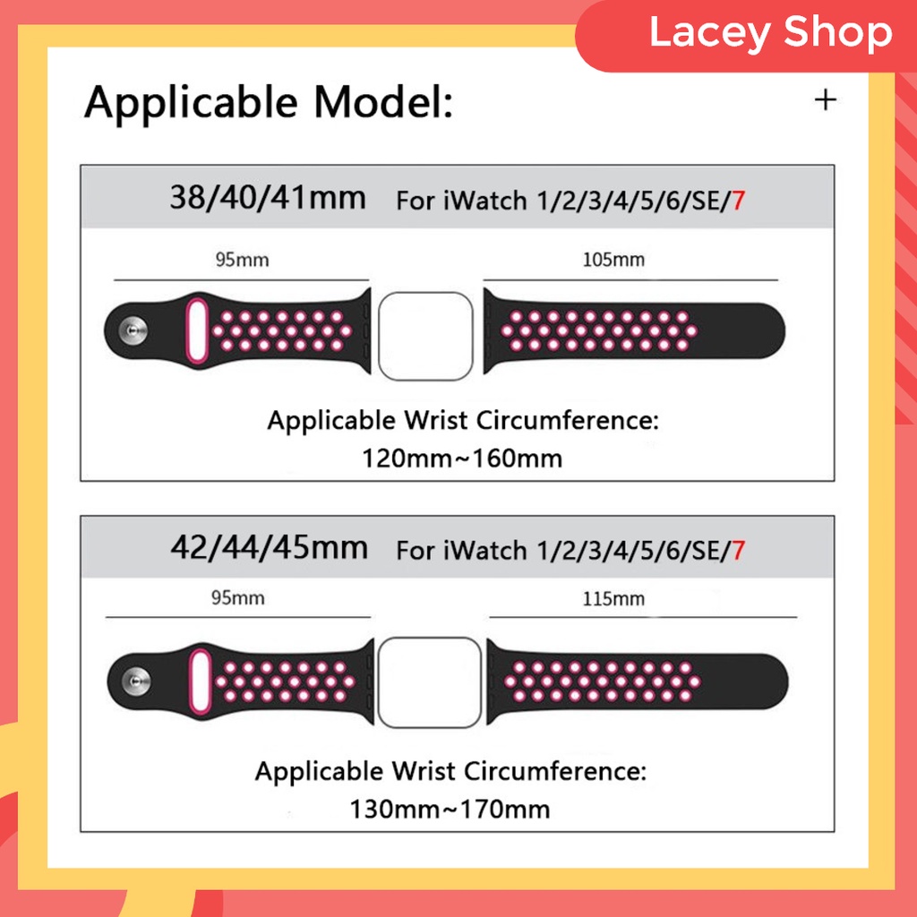 Strap for Apple Watch Series 7/6/SE/5/4/3/2/1 38mm 40mm 42mm 44mm 41mm 45mm Sport Silicone Breathable Hole Band