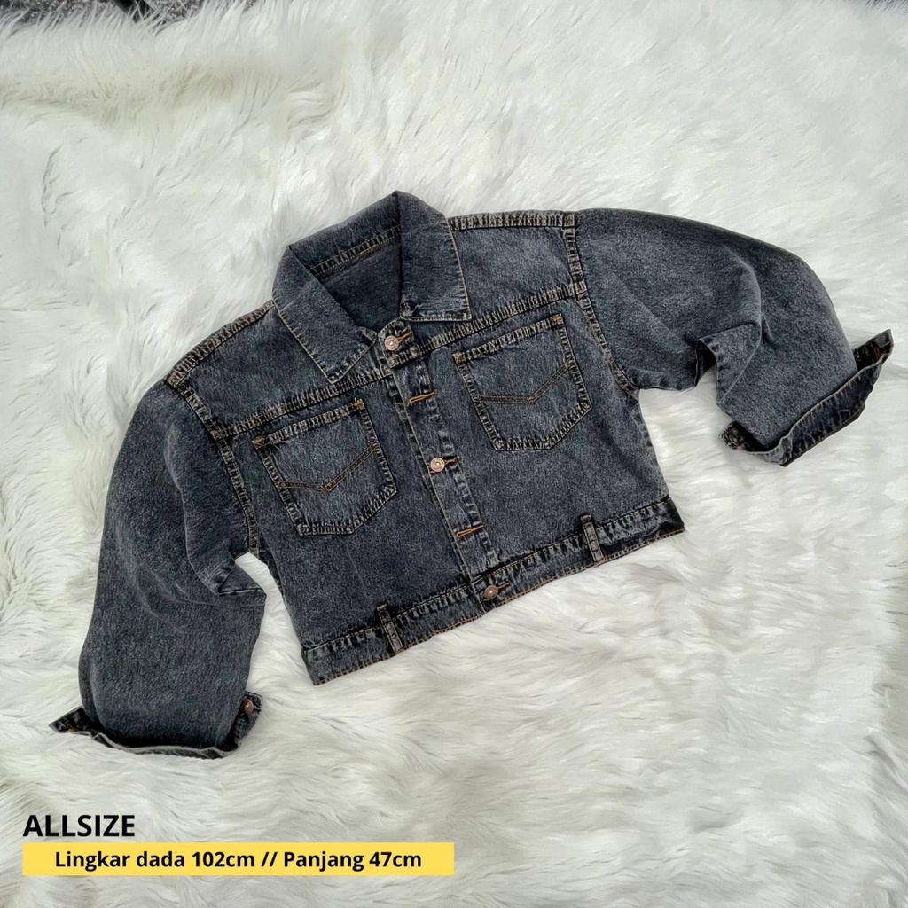 Jaket Jeans Crop Wanita - Jaket Crop Brelet Snow Import - Jaket Crop Wanita Terbaru 2022