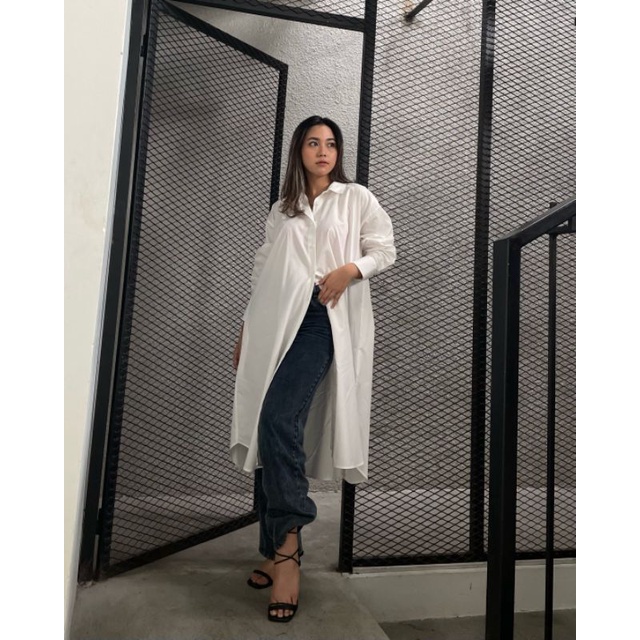 SHIRT DRESS BROKEN WHITE - ATASAN WANITA KATUN POLOS POPLIN TUNIK