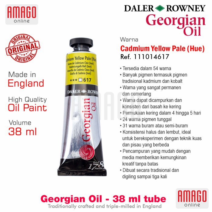 DALER-ROWNEY - GEORGIAN OIL 38 ml - CADMIUM YELLOW PALE HUE -111014617