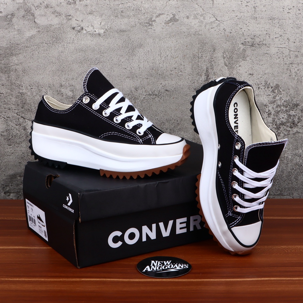 Sepatu Converse Run Star Hike Lugged Black White Hitam Putih Gum Canvas Wedges Ox Low - Runstar High