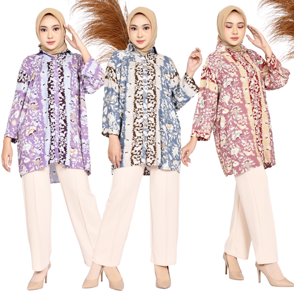 Kemeja Wanita Rayon Oversize, Kemeja Tangan Panjang Wanita Adem Orchid