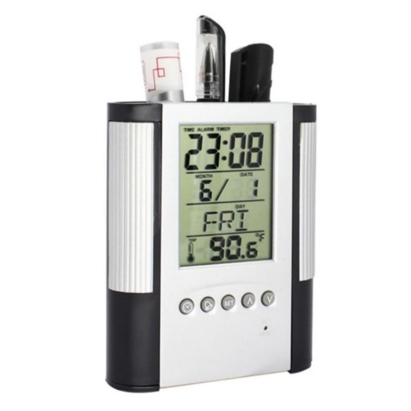 

Rak Pensil Organizer Digitar Jam Calender Alarm Display