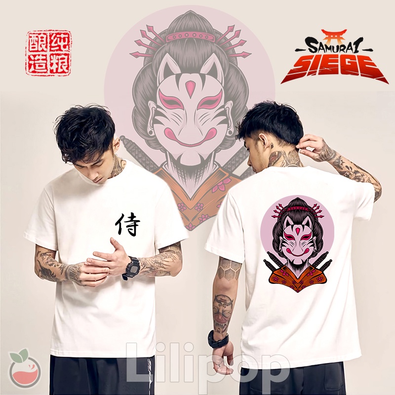 Lilipop Kaos Pria Samurai japan Baju Distro Basic Lengan Pendek Tshirt Kasual C