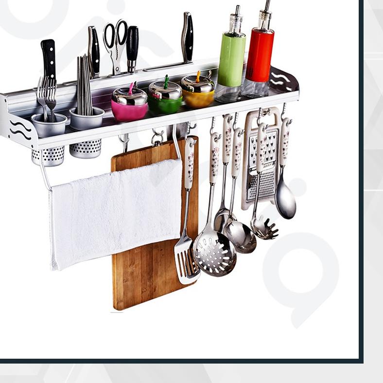 ♚ Rak Dapur Gantung Tempel Dinding Bumbu Gantung Aluminium Kuat ◙