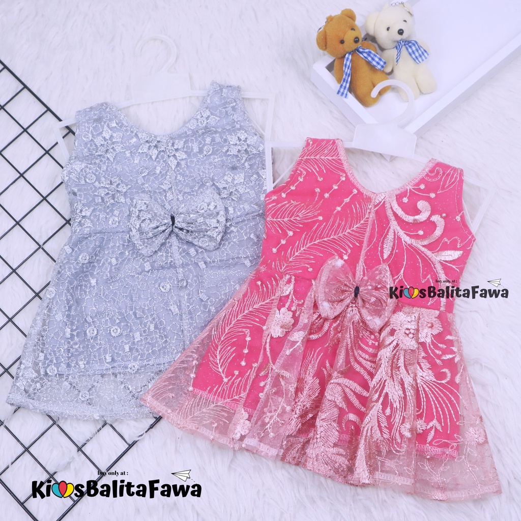 (PILIH WARNA) Dress Keira Uk Bayi 0-6 Bulan /  Baju Kondangan Lebaran Dres Brokat Anak Perempuan Gaun Brukat Pesta Import Natal Baby Cewek