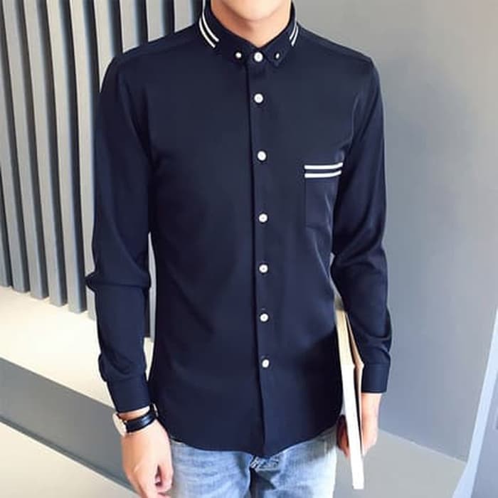 KENDO TOP KEMEJA PRIA LENGAN PANJANG SLIMFIT GROSIR KEMEJA KANTOR - Navy XS