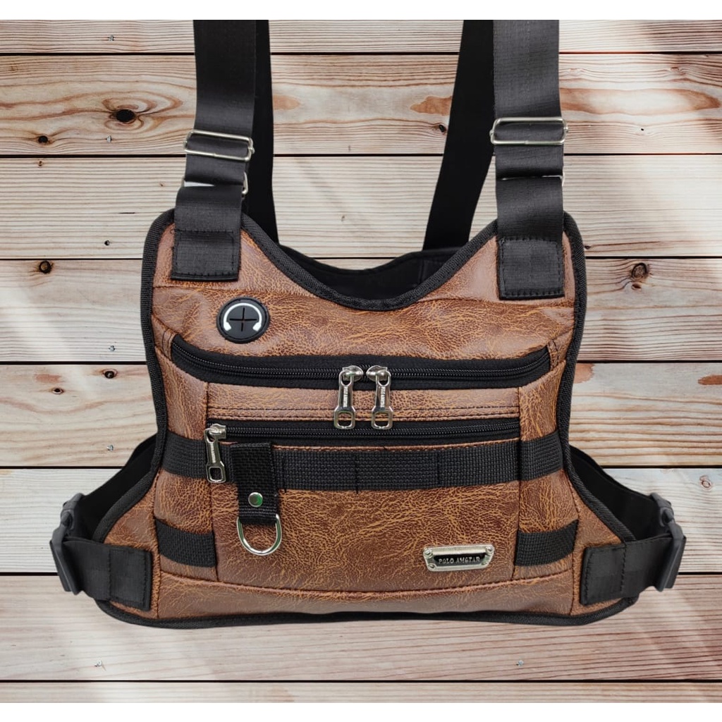 Chest Bag Kulit PU Leather Chest Rig Bag Tas Rompi Tas Sepeda tas Selempang Dada Kulit Sintetis original Polo Amstar