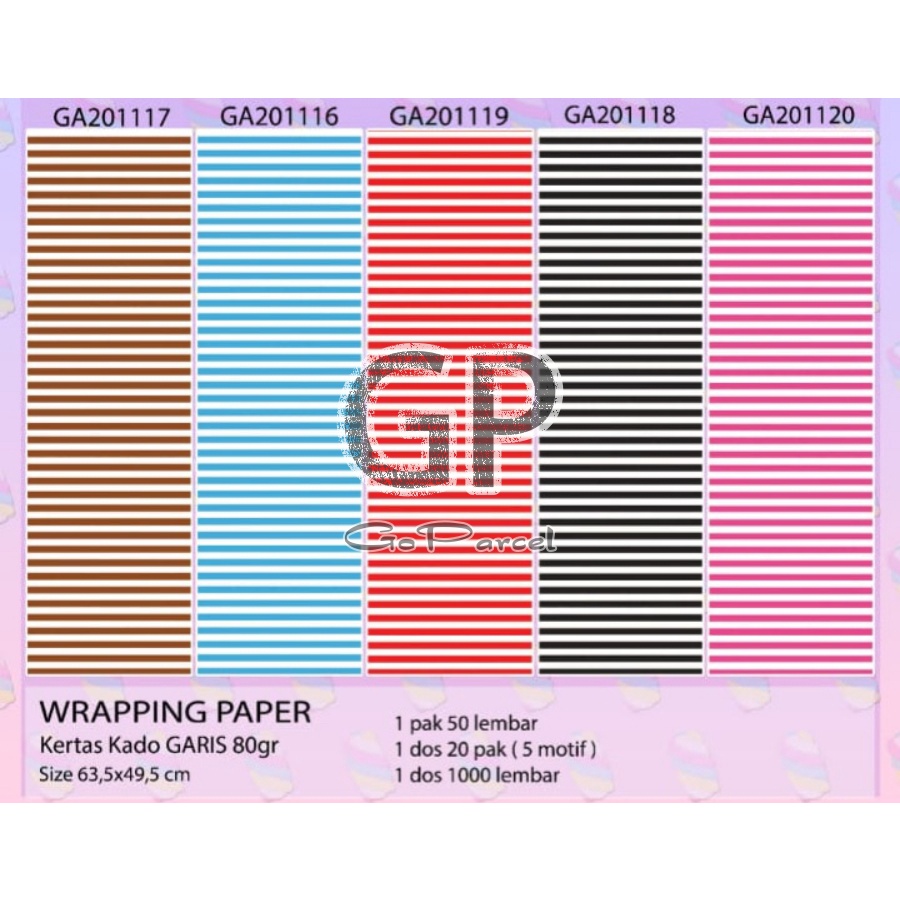 ( 5 Lembar ) KERTAS KADO STRIPES SMALL LINES VL - GIFT WRAPPING PAPER SALUR GARIS KECIL MERAH BIRU HITAM COKLAT PINK / BROWN RED BLUE BLACK