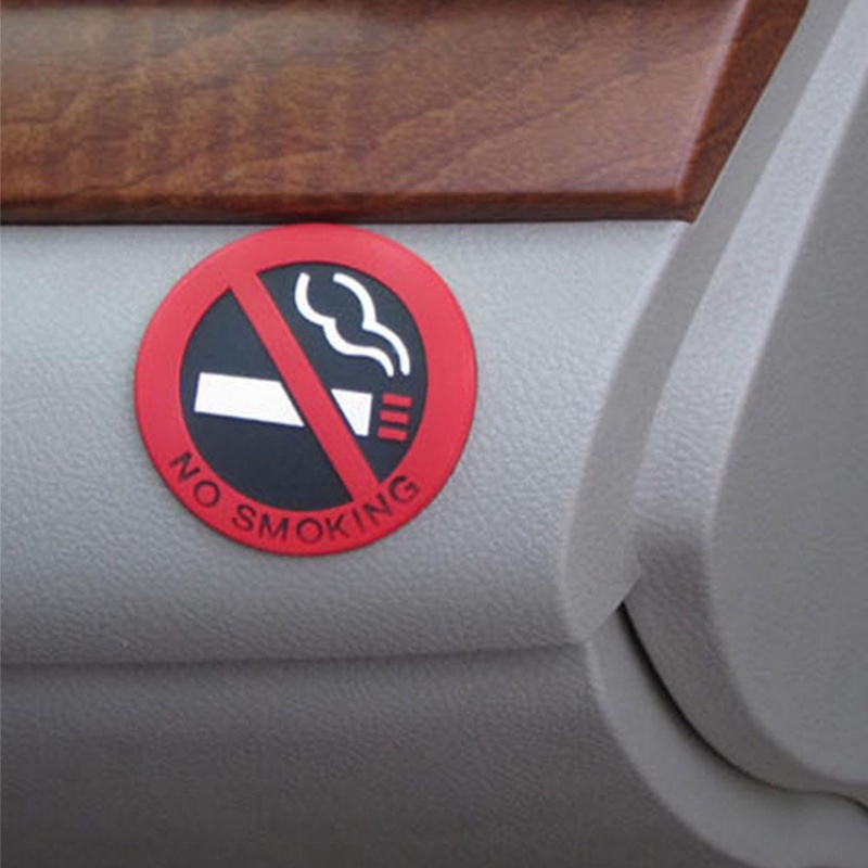 Stiker Peringatan No Smoking Bentuk Bulat Bahan Silikon Anti Air Tahan Lama Untuk Pintu Kaca Mobil