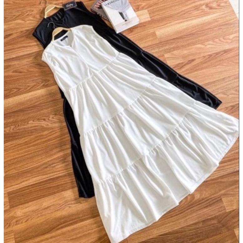 INNER LONG DRESS TANPA LENGAN / BAHAN Katun Twill / MAXI FLARE WANITA SERUT