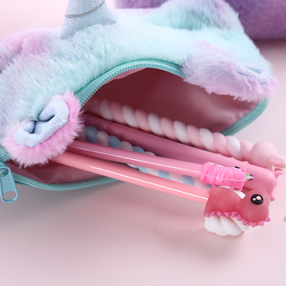 Tempat pen Bulu Fur Unicorn ATK04 Pom ATK05 kotak pensil case