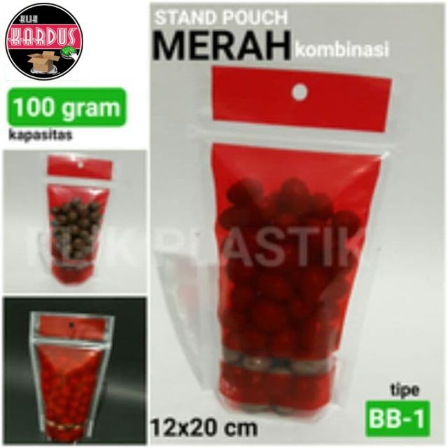PLASTIK KLIP MERAH KOMBINASI 100GR/STANDING POUCH/KEMASAN KOPI SNACK