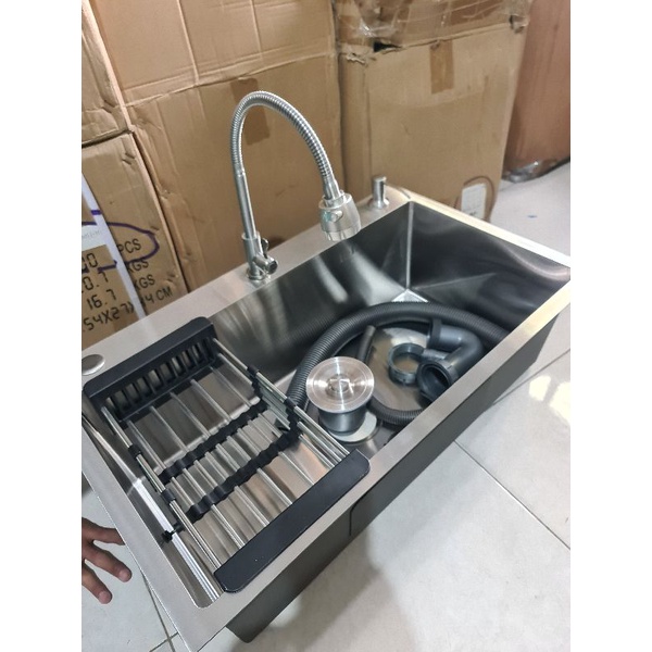 KITCHEN SINK / Bak cuci piring stainless SUS304 tebal 3MM 75cm x 45cm PAKET LENGKAP