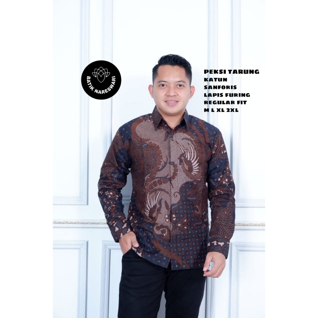PEKSI TARUNG NARESWARI KEMEJA BATIK PRIA SOLO LENGAN PANJANG PENDEK LAPIS FURING ATASAN PREMIUM