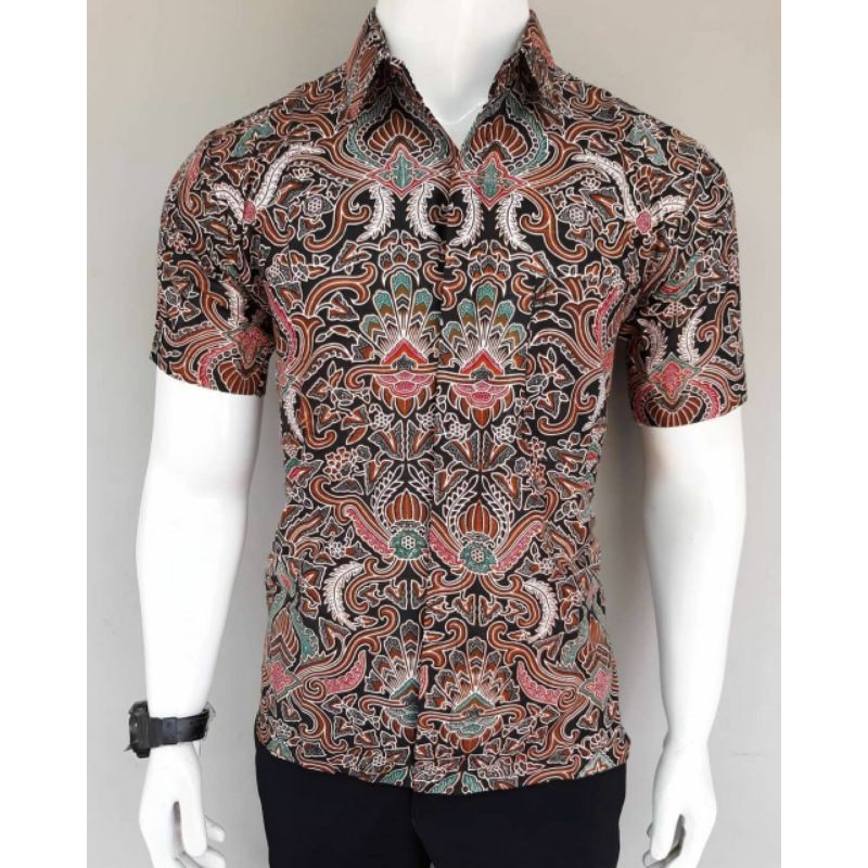 Kemeja Batik Pria Lengan pendek motif cirebon sogan warna