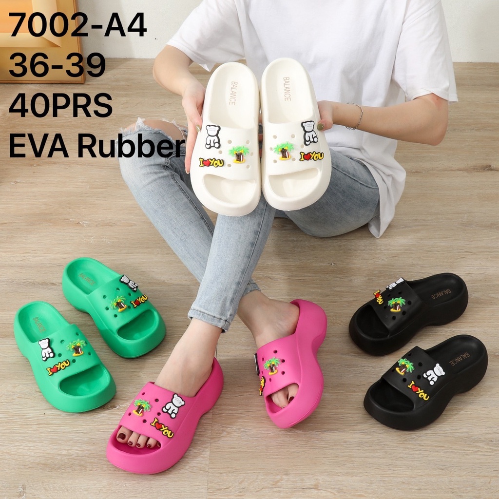 [SALE] Sandal Selop Wanita Karet Import BALANCE EVA Rubber Motif Ringan Empuk Sol Tebal 5 Cm / 7002-A4