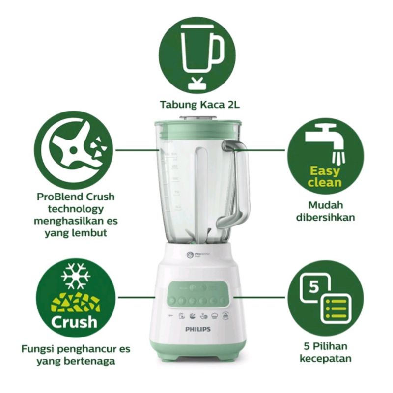 BLENDER PHILIPS KACA 2 L HR2222 - HR 2222 Garansi Resmi