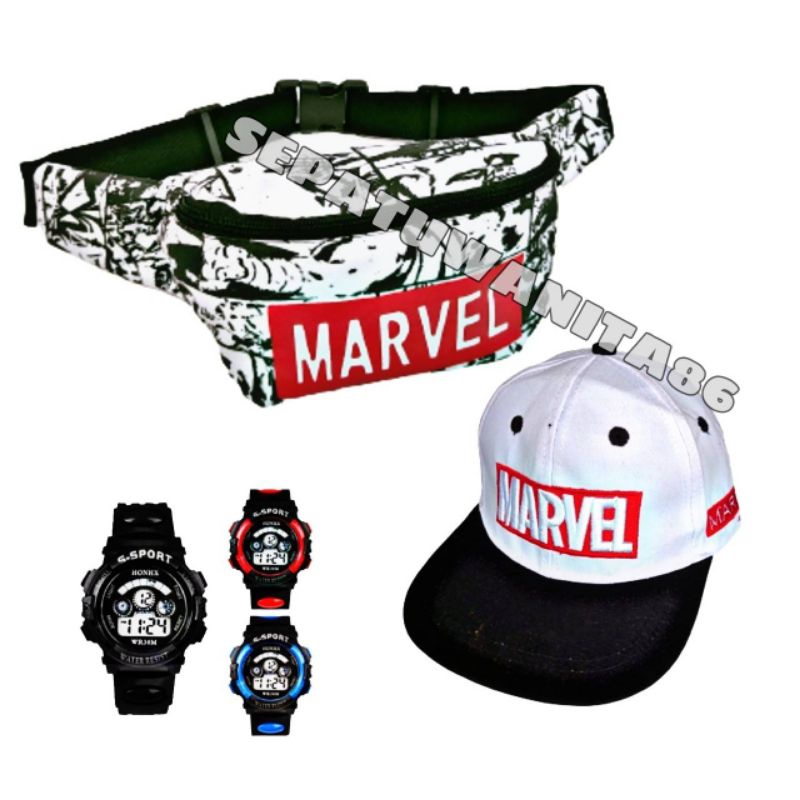 Tas waistbag/Tas Selampang+Topi  Anak Laki Laki Motif Superhero Free fire Spiderman Batman dan Topi Anak REALPICT