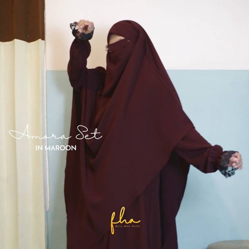 GAMIS ABAYA AMORA SET FRENCH KHIMAR MAROON