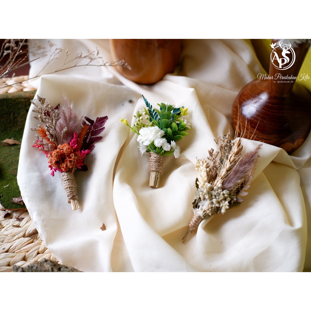 Wedding Corsage bunga pernikahan Dried flower Boutonniere Jas Bunga Pria Eksklusif