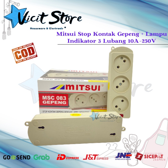 Mitsui Stop Kontak Gepeng + Lampu Indikator 3 Lubang