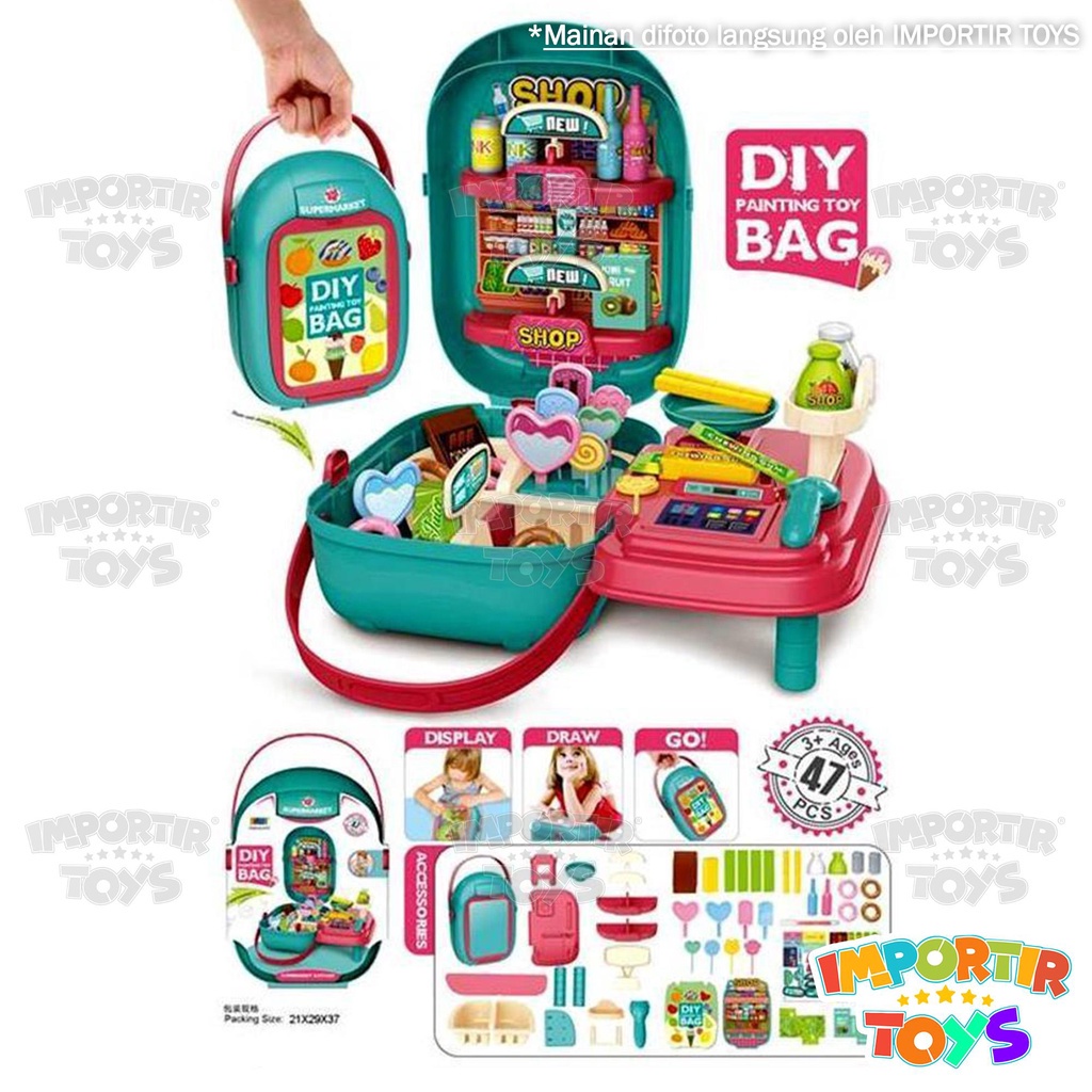 Mainan Anak Perempuan Supermarket Set Tas Kids Toys DIY Bag