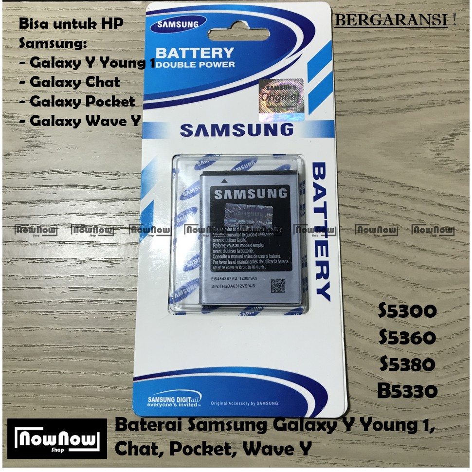 Baterai Samsung Galaxy Chat B5330 - Pocket S5300 - Y Young 1 S5360 - Wave Y S5380 ORI Batre SEIN