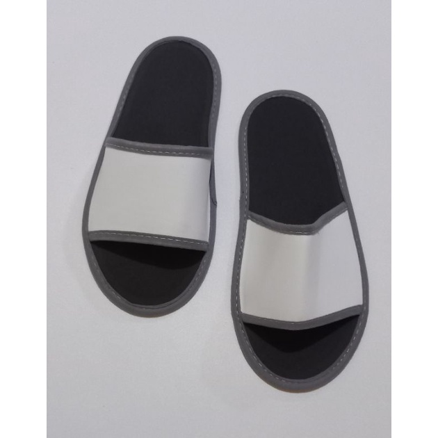 COSTUM SABLON SANDAL LANTAI /HOTEL # SLIPPERS SEPOND 4 ML MIN ORDER 100 PASANG-Hitam putih list abu