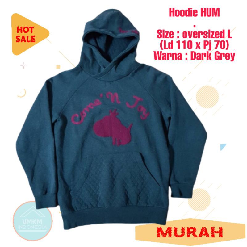 HOODIE HUM DARK GREY ORIGINAL SECOND BRANDED MURAH / JAKET HOODIE HUM ORIGINAL