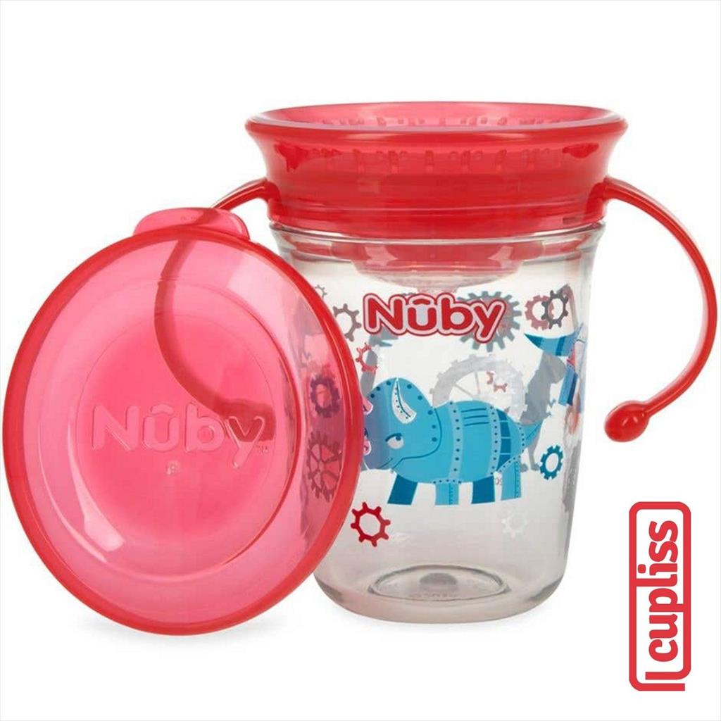 NUBY 126324 240 ml Wonder Cup Tritan Glitter Red Dino Botol